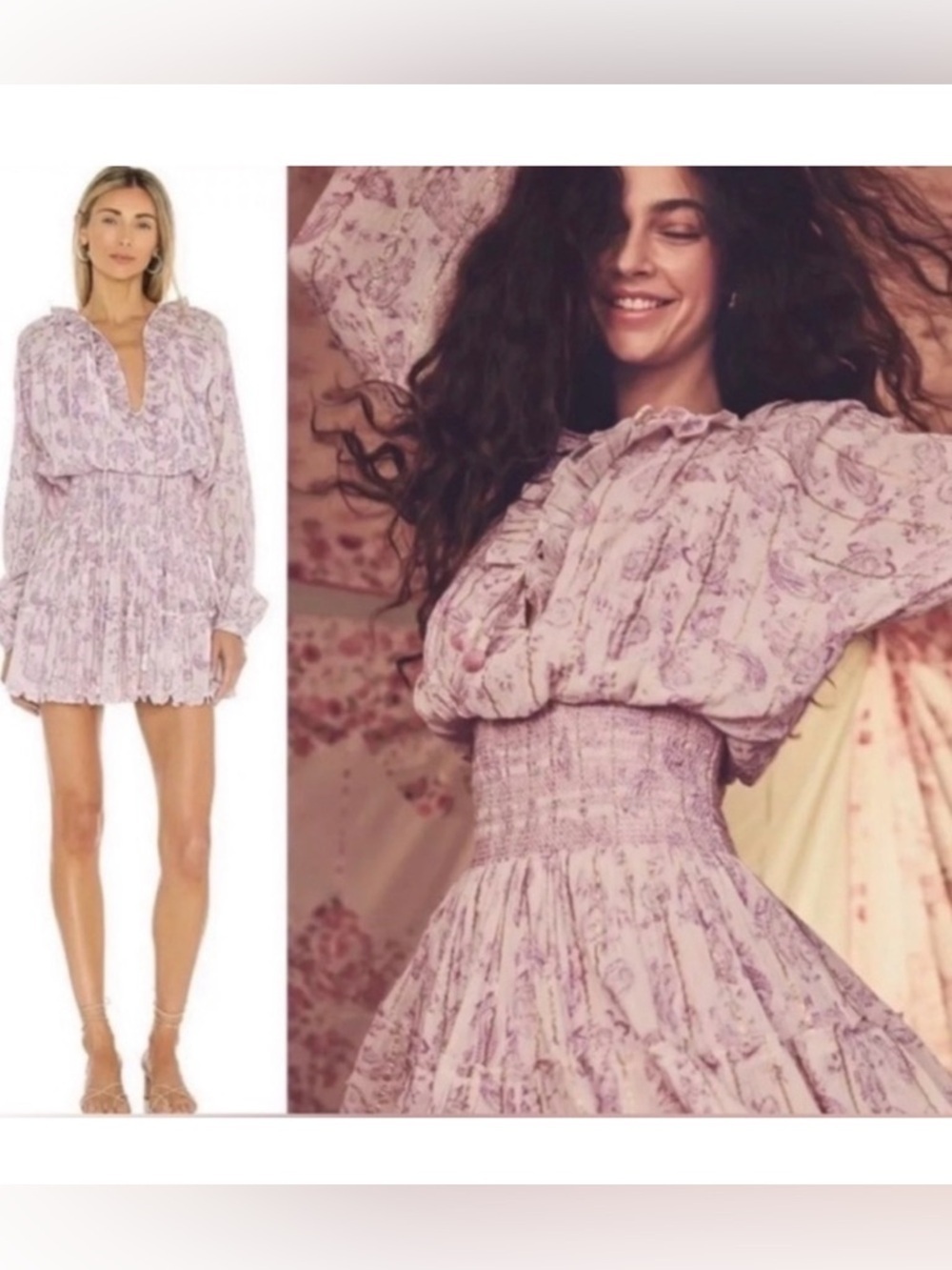 House of Harlow 1960 Revolve Ajay Pink Paisley Mini Long Sleeve Dress Lavender